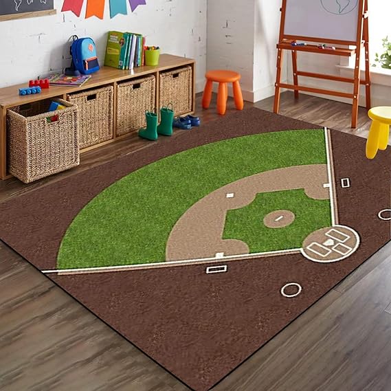 American Baseball Field Living Room Rug, 5x7ft, Sports