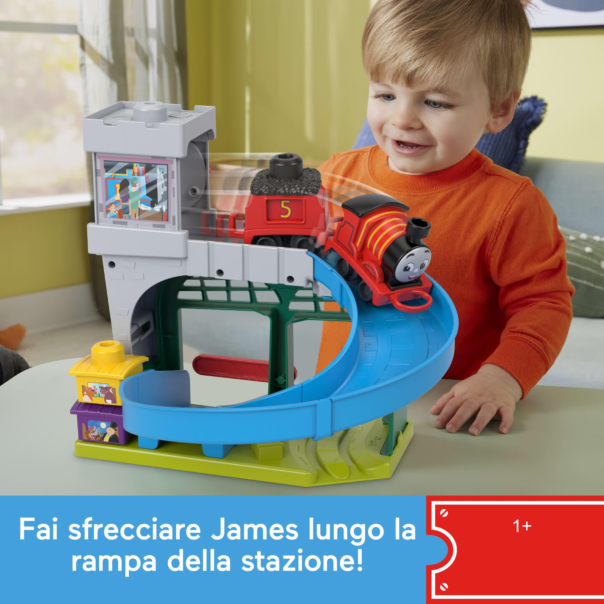 Thomas & Friends - Il Trenino Thomas - La mia Prima Stazione di Knapford, playset con trenini e 3 Pezzi di carico impilabile e oscillante, Stazione con Orologio e rampa, 1+ Anni, HXW24