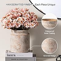 Vista 4 de Florero de Flores de Cerámica de 7.5 pulgadas, Jarrón Rústico de Casa de Campo para Decoración del Hogar, Jarrones de Cerámica de Terracota Hechos a