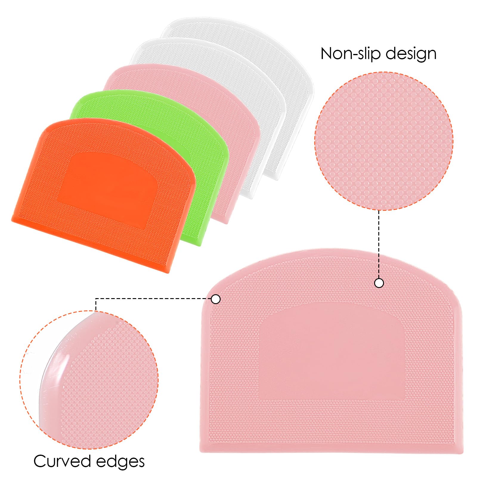 5 Pcs Plastic Bench Scraper Flexible Dough Scraper Bpa Free Pe Plastic Flexible Bowl Food-Safe Silicone Bench Scraper For Bread Cake Dough Fondant Icing (White, Green, Orange, Pink) - Image 3