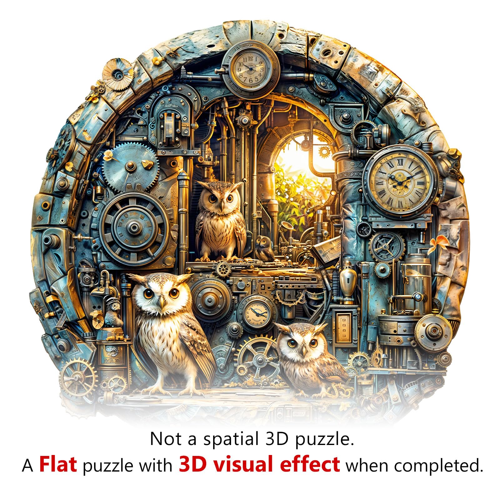 Rompecabezas de Madera para Adultos,200 Piezas Búho Steampunk Irregulares Puzzle de Madera,Puzzles para Adultos con Caja de Regalo, Decoración del Hogar