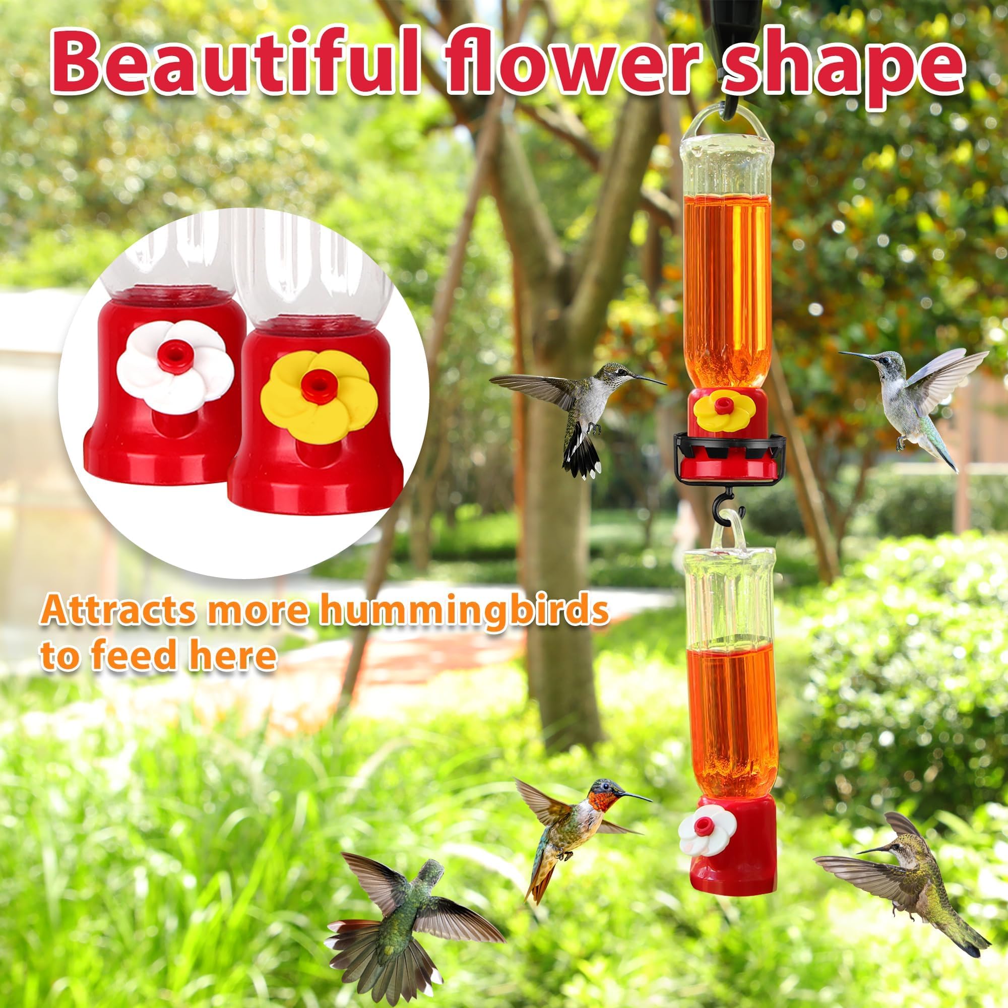 ORIENTOOLS Hummingbird Feeder with Window Hanger- 2pcs Window Bird Feeder, 2.2 oz/Pc Mini Hanging Flower Bird Feeders for Suction Cup