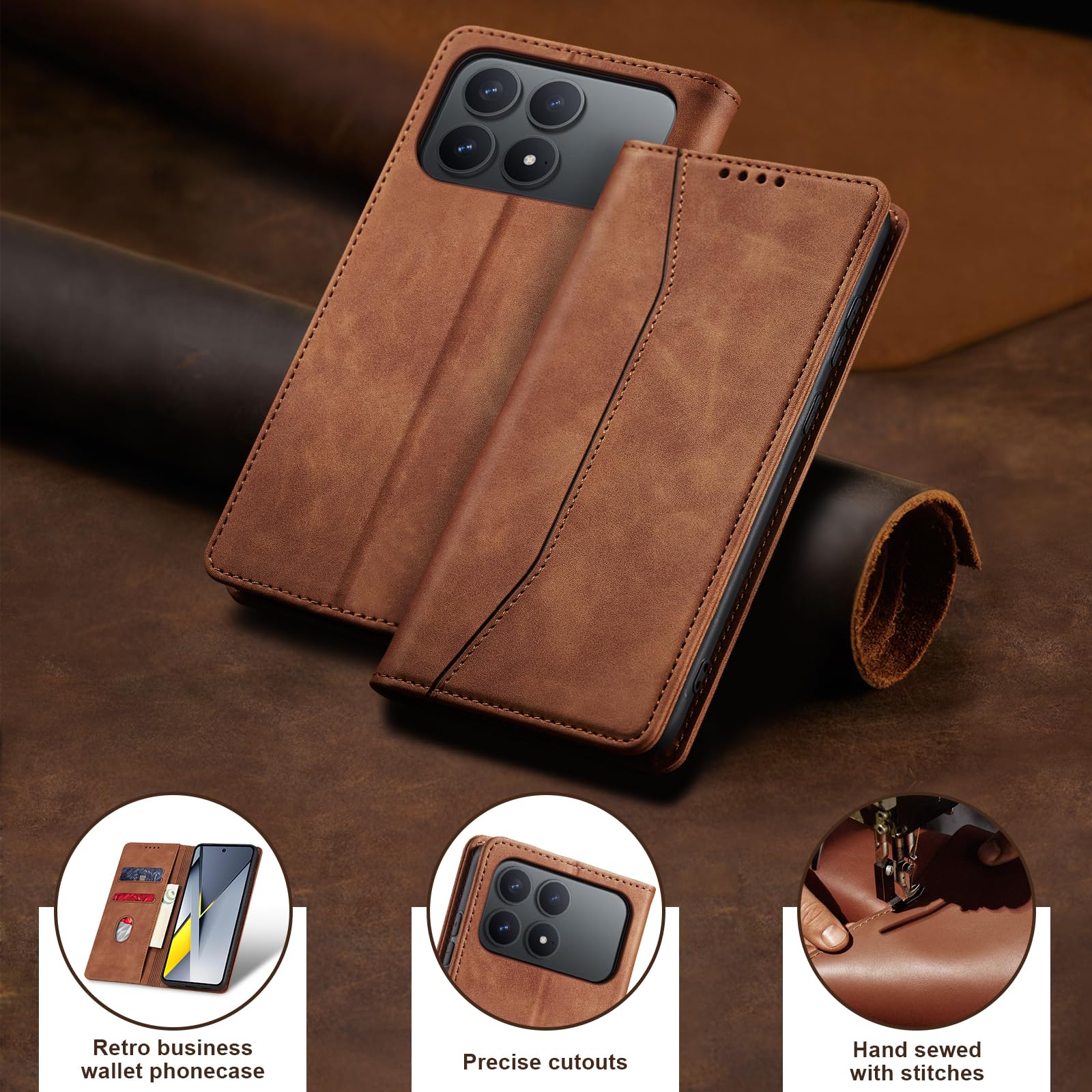 Jasonyu Funda para Xiaomi Poco F8 Pro,Cuero PU Carcasa,Tipo Libro Flip Case con Tarjetas y Cartera,Soporte Plegable,Cierre magnético,Capa (Marrón) — view 7