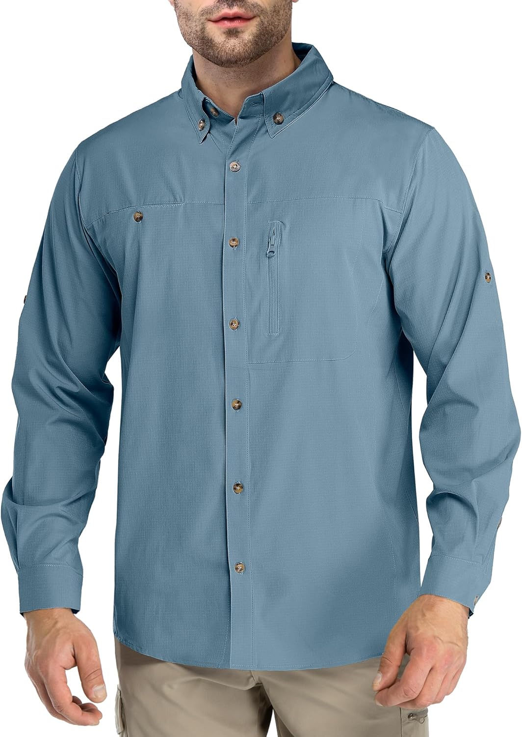 Outdoor Ventures Men's Long Sleeve Hiking Shirt UPF 50 UV Sun Protection Shirt Cooling Quick Dry for Travel Fishing Safari