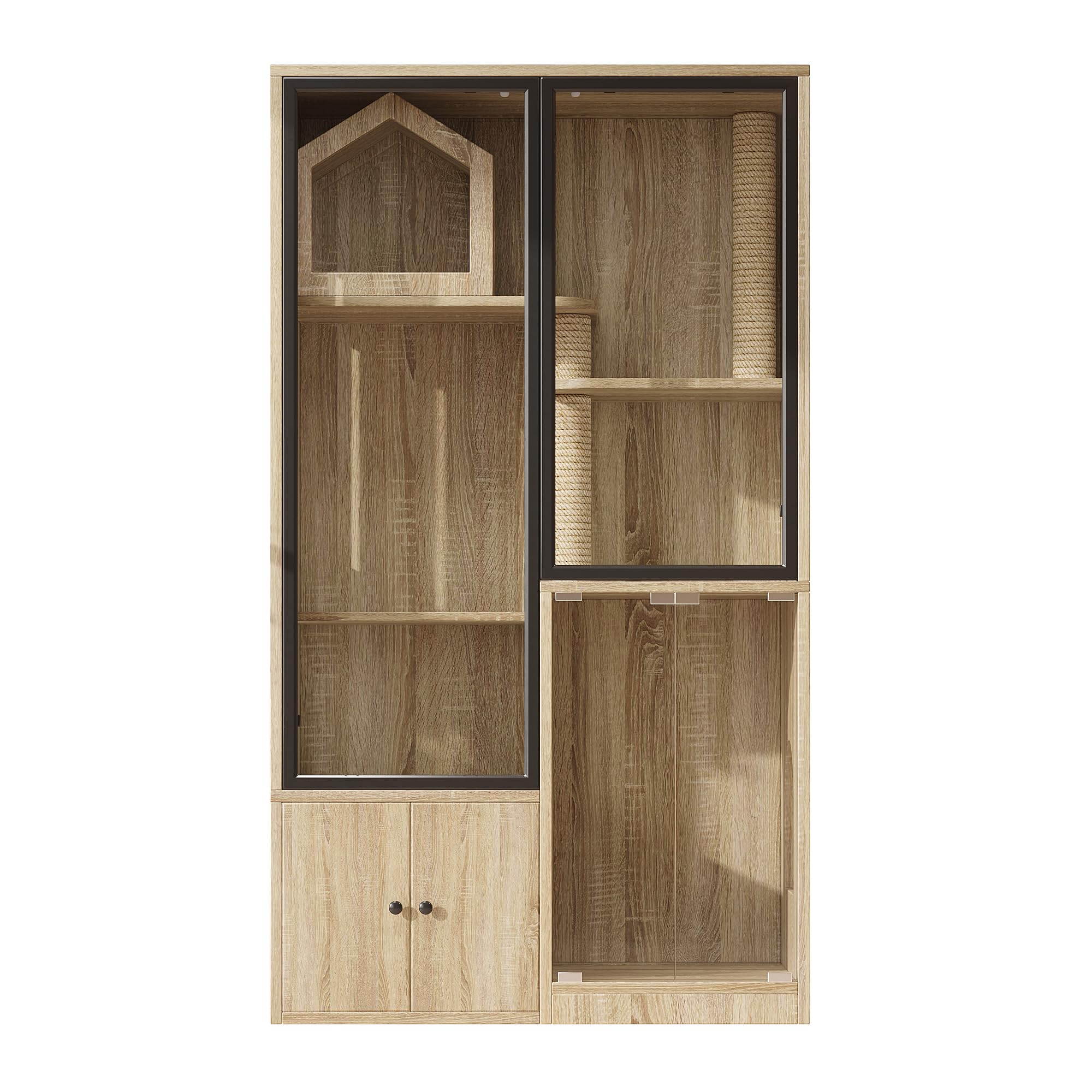 Grande gabbia per gatti 90x50x160 cm, villa per gatti a 4 piani con facciata in vetro, casa per gatti e casetta per piccoli animali resistente all'inverno, inclusa colonna per graffiare – per interni