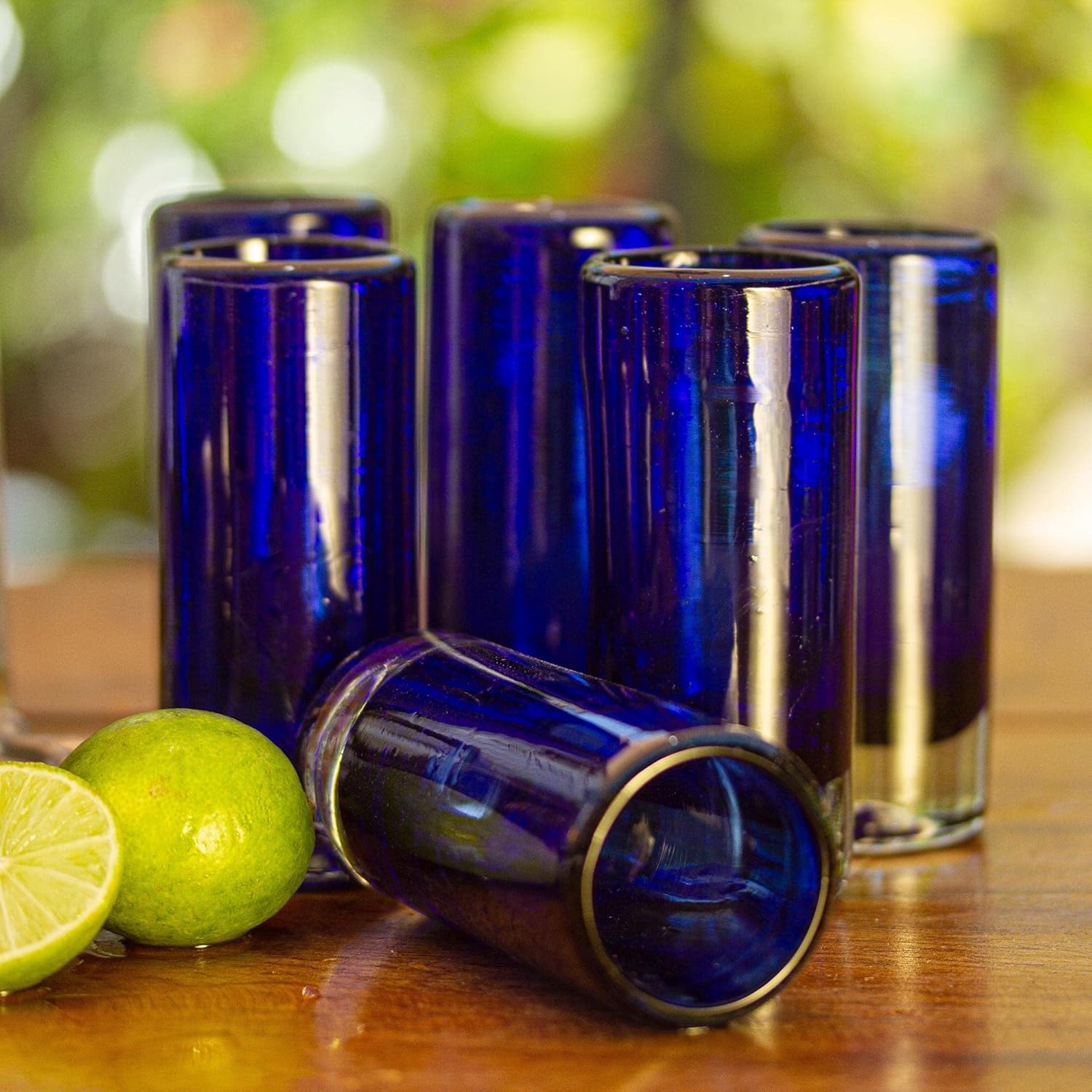 NOVICA Artisan Crafted Hand Blown Blue Recycled Glass Shot Glasses, 2 Oz, 'Pure Cobalt' (Set Of 6)