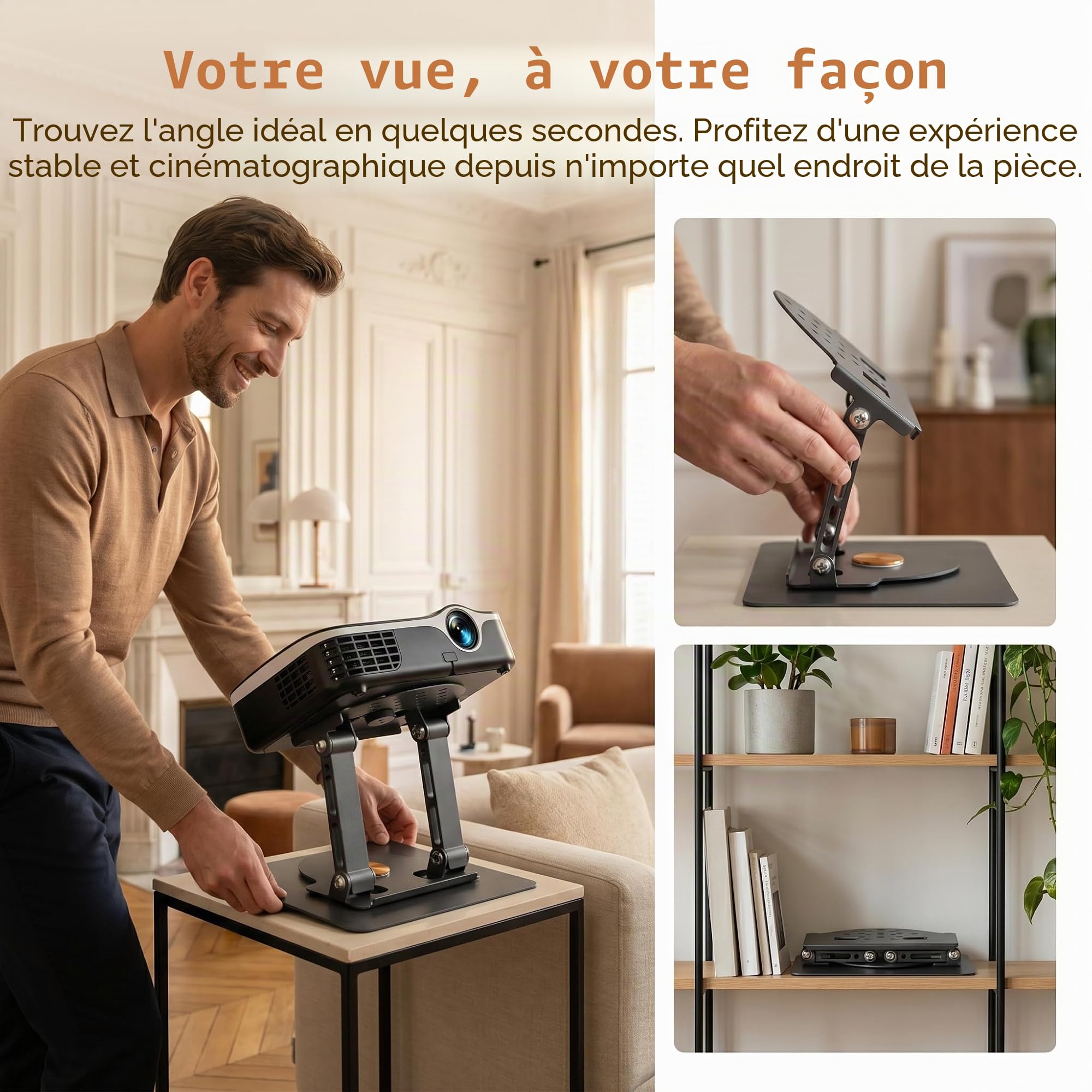 Support de Videoprojecteur Projecteur, Support de Projecteur Rotatif à 360° Support Videoprojecteur Surface de la Table Support Pliable pour Projecteur avec Interface à Vis 1/4" Noir