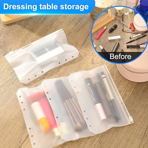 Miniatura 6 de 60 bolsillos A6 para carpeta, 6 agujeros, con cremallera, carpetas de PVC transparente, bolsas de hojas sueltas, sobres de efectivo para carpetas