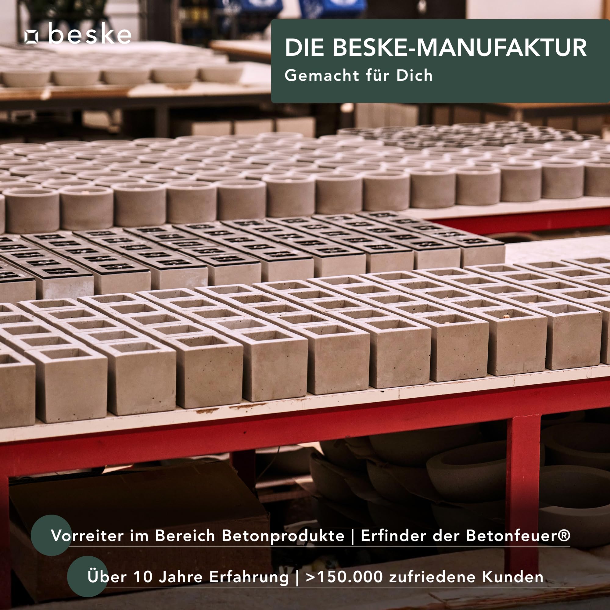 Betonfeuer® - Das Original der Beske-Manufaktur | Modell 'Solo' Ø14cm mit Dauerdocht | Unendliche Brenndauer | Premium Handarbeit aus Deutschland (Ohne Nachfüllwachs, Löschbrett aus Holz)
