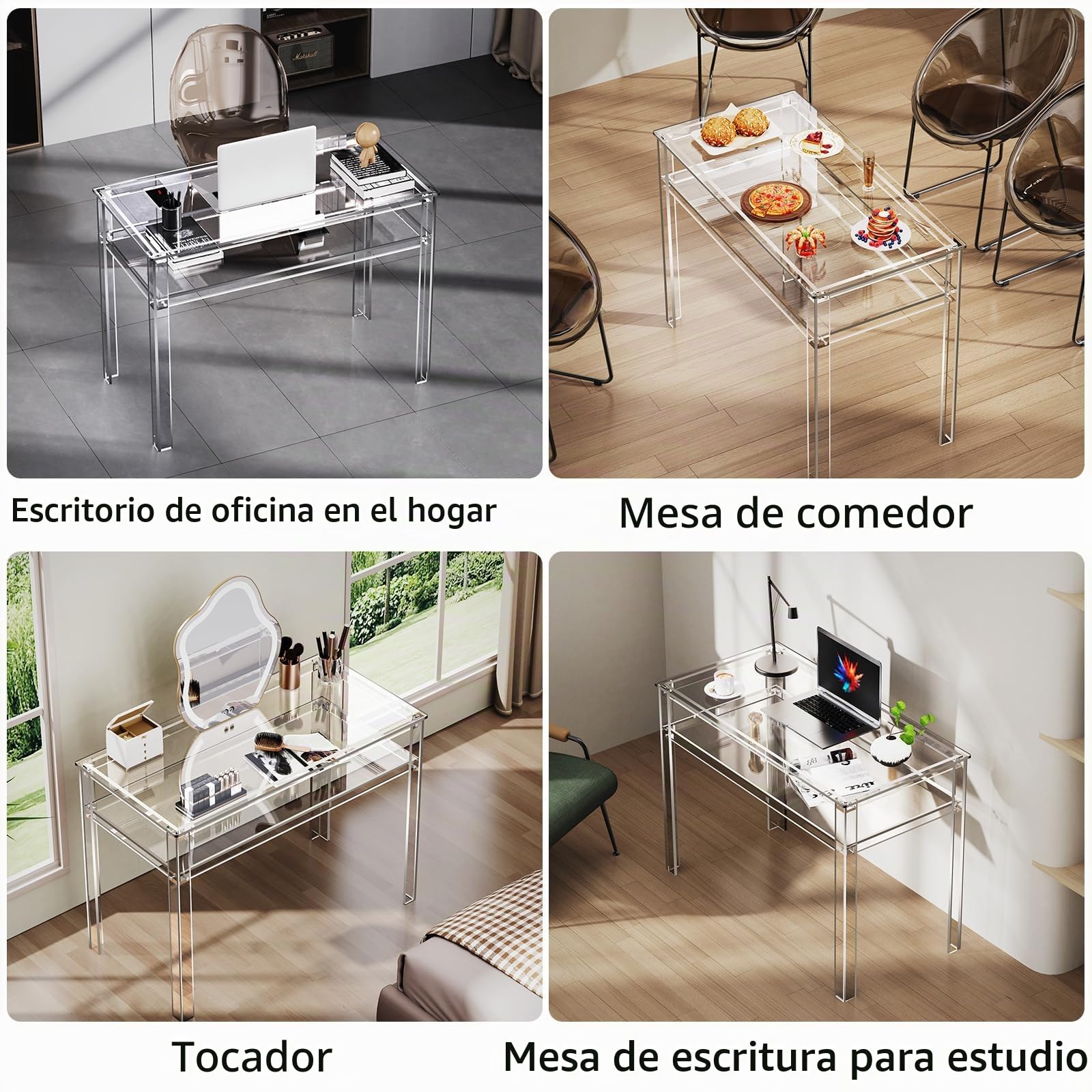 Escritorio acrílico transparente, 100 x 50 x 75 cm, mesa de oficina para estudio (transparente)
