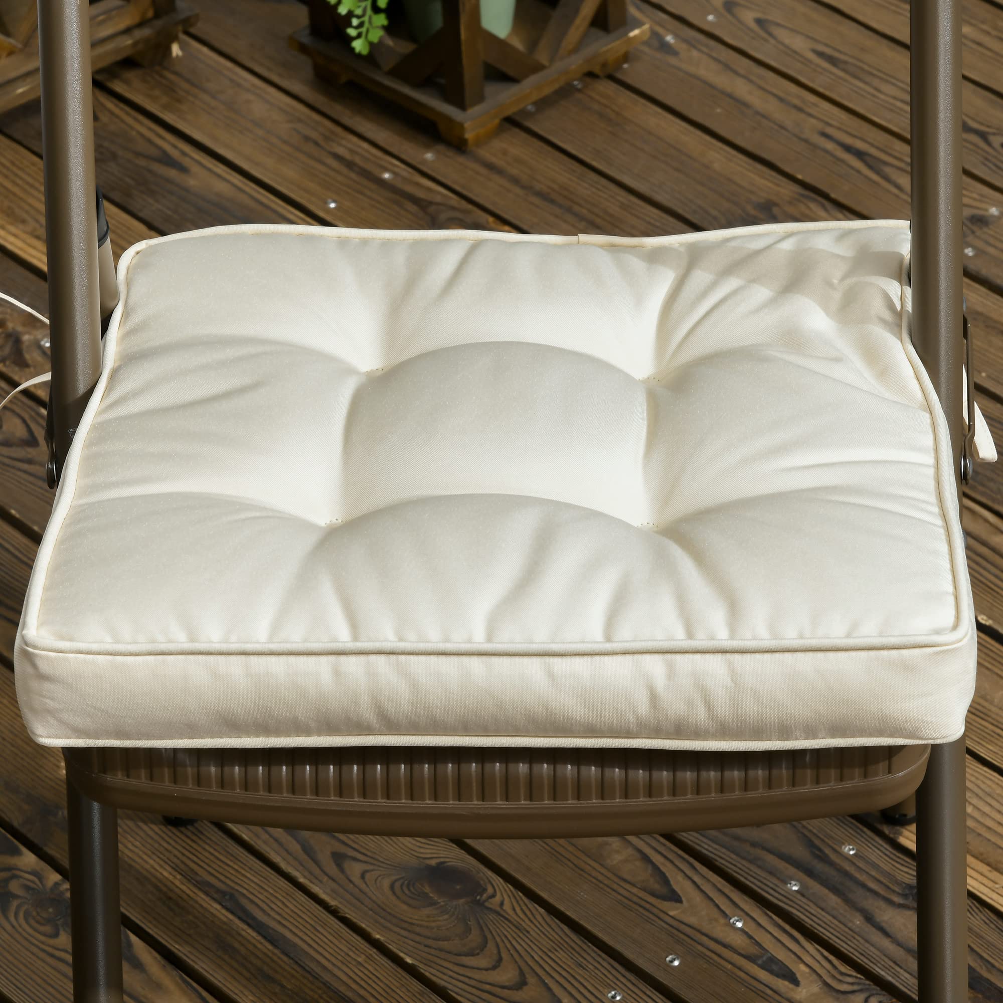 Set Di 6 Cuscini Per Sedia Da Pranzo Outsunny – Con Cinghie, Per Interni Ed Esterni, Bianco Crema, 42x42 Cm