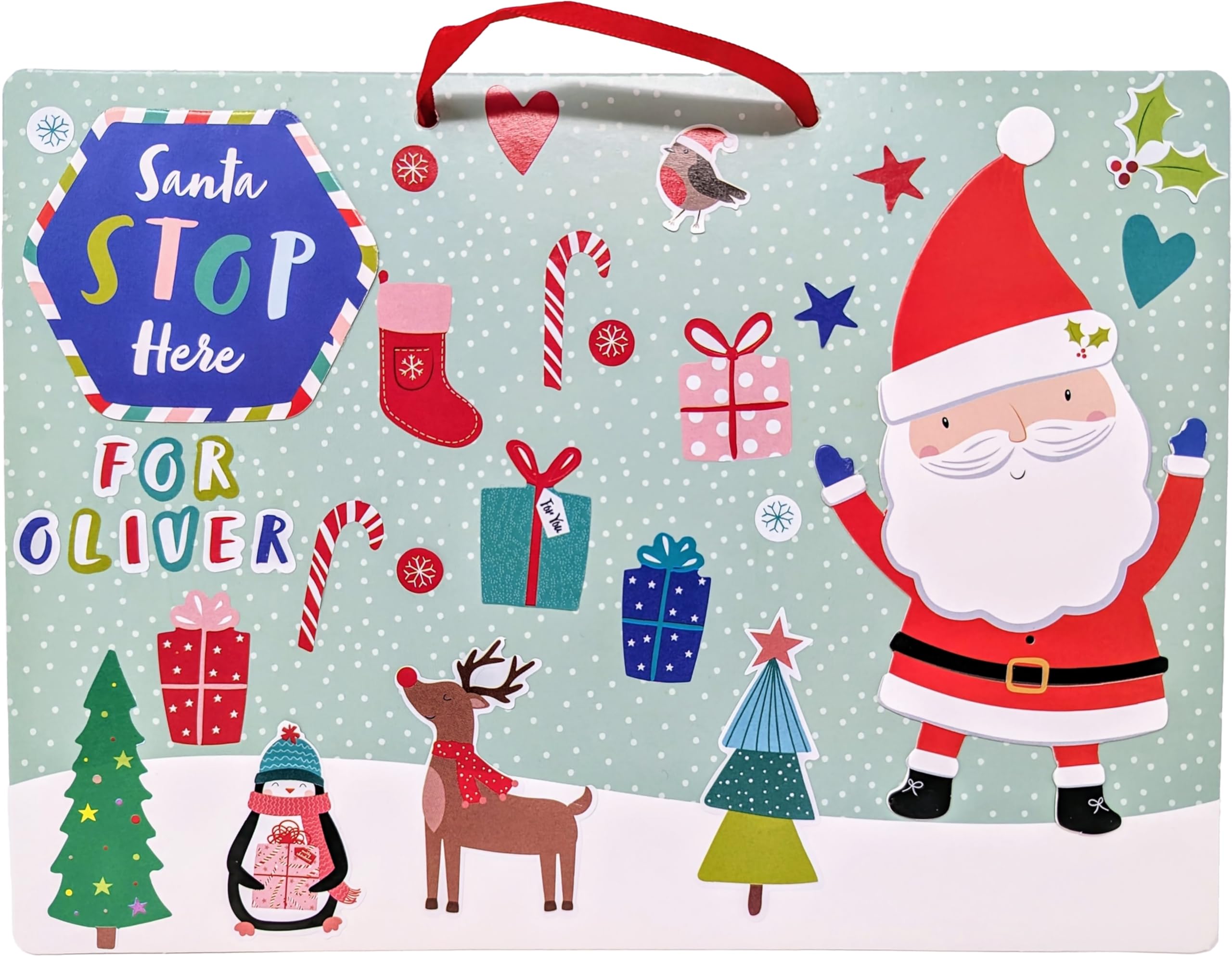 Make Your Own Santa Stop Here Sign – Christmas Craft Kit for Kids | Personalised DIY Christmas Decoration with Stickers, Ribbon & Backing Board | Fun Festive Activity for Boys & Girls Ages 3+