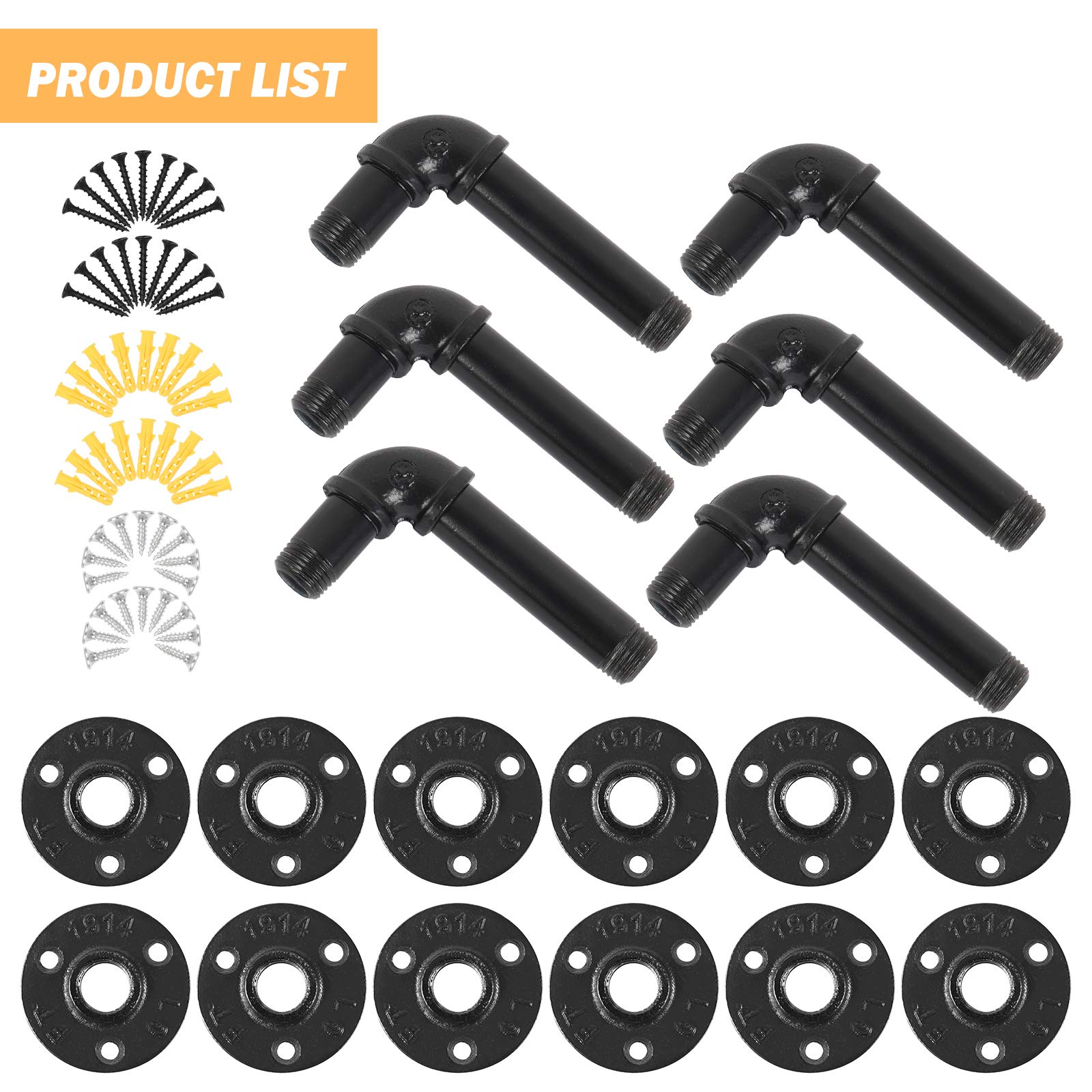 Buy MOOACE Pipe Shelf Brackets 6 Packs, Industrial DIY Floating Shelf