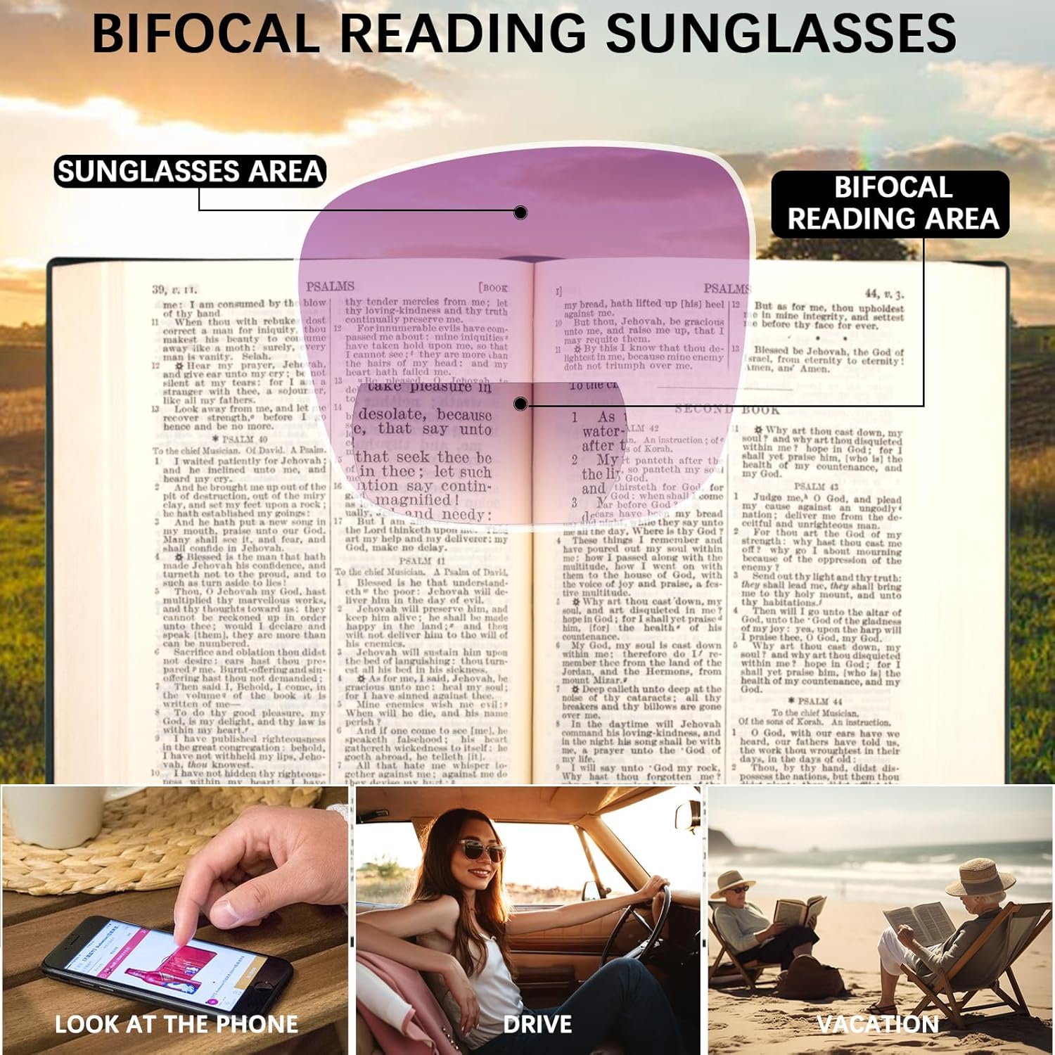 4 Pack Bifocal Sunglasses for Women, Spring Hinge Outdoor Bifocal Reading Sunglasses Large Frame Sunglass Readers - Image 3