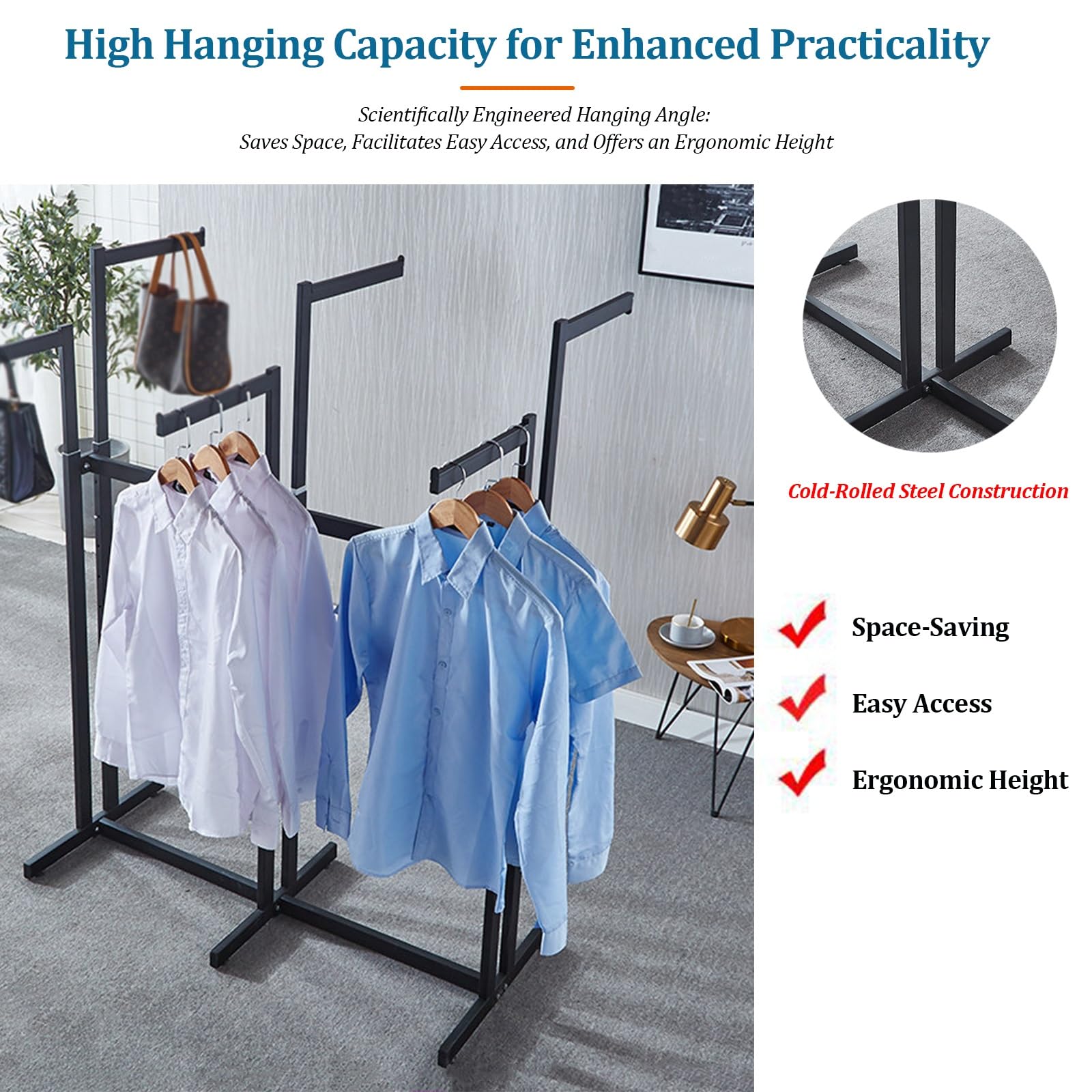 Estante de exhibición de ropa de metal de 6 brazos, altura ajustable de 116 a 160 cm, estante comercial resistente para ropa para el hogar y tienda minorista