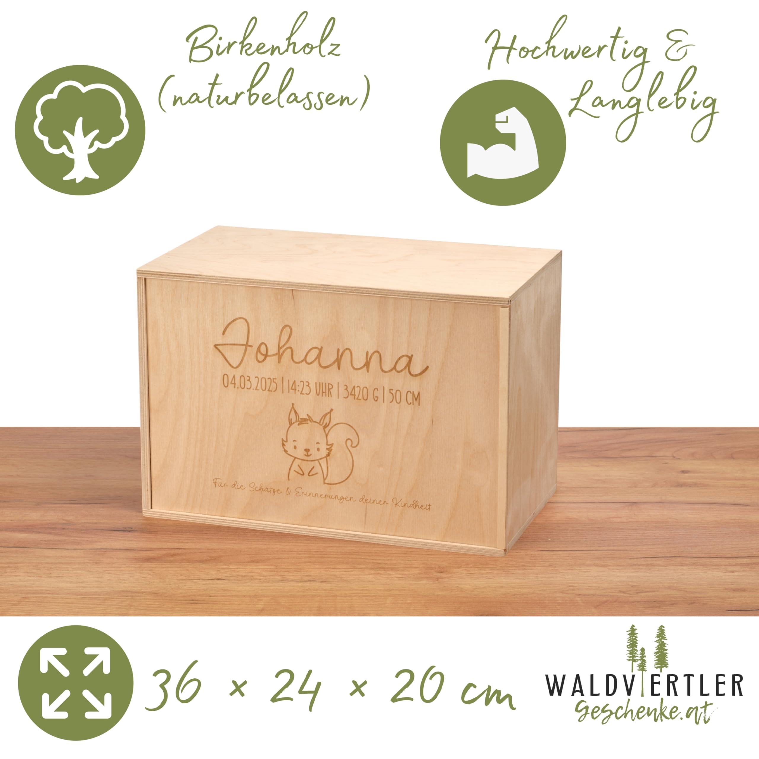 Sparset zur Geburt – Erinnerungsbox mit Schiebedeckel + personalisierte Spardose + Krümelbrett mit Name – handgefertigt & individuell graviert