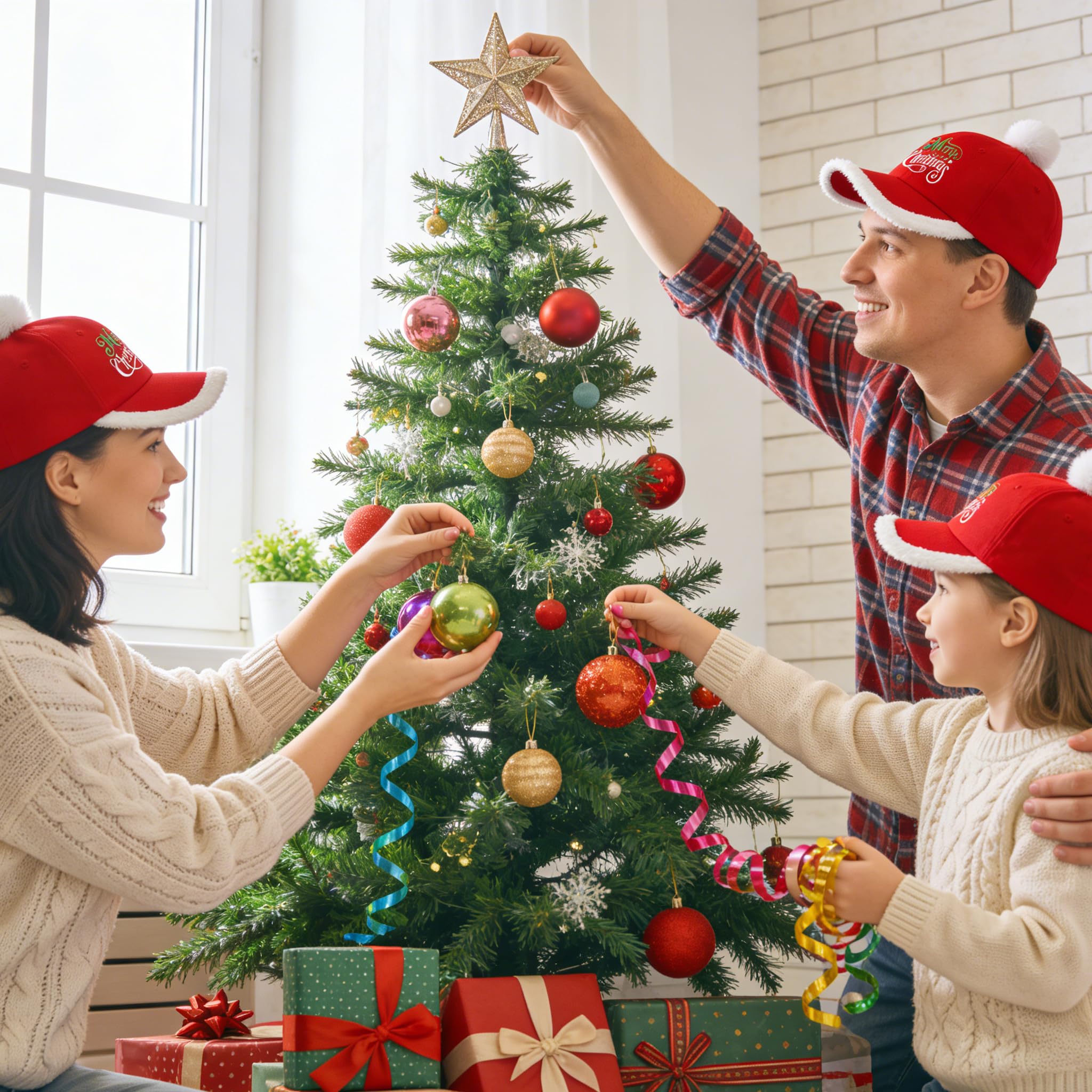 Christmas Hats for Men & Women - Santa Baseball Cap Adult Unisex, Funny Santa Hat with Adjustable, Red Xmas Hat Ball Cap