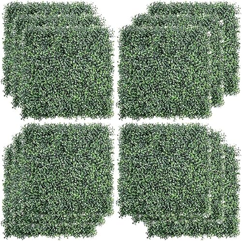 12 paneles artificiales de boj de 20 x 20 pulgadas, plantas de seto topiario con protección UV, tapetes de pared de césped sintético para
