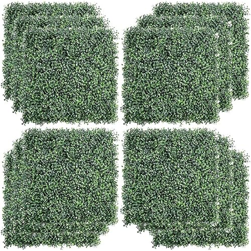 12PCS 20"x20" Artificial Boxwood Panels Topiary Hedge Plant UV Protected Faux Grass Wall Greenery Mats for Outdoor Garden Fence Backyard and Indoor Home Wedding Decoration, Dark Green