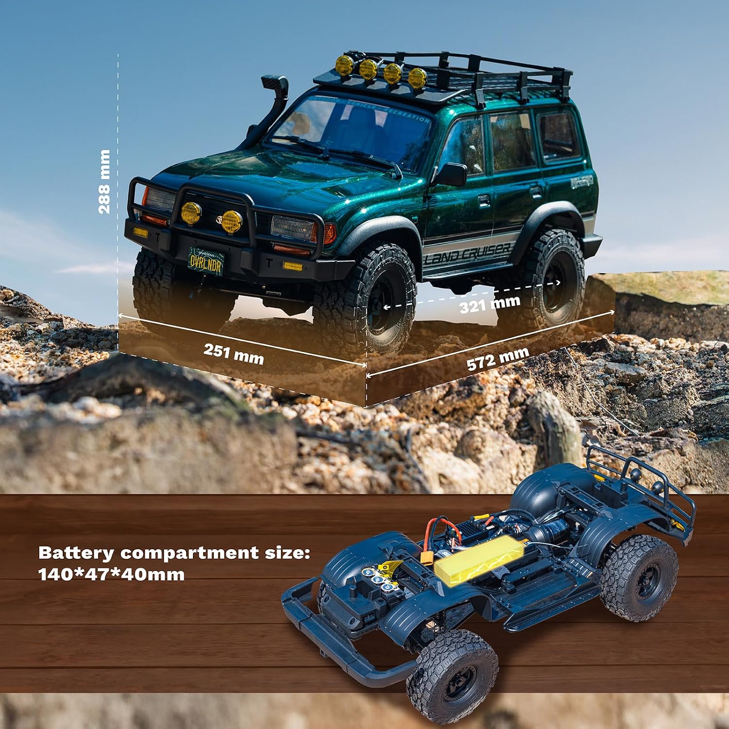 FMS 1/10 LC80 Brushless RC Crawler, FCX10 Toyota & OVR RC Rock Crawler with Lighting and Two-Speed, Hobby Grade Offroad RC Car for Adults, RS (Green)