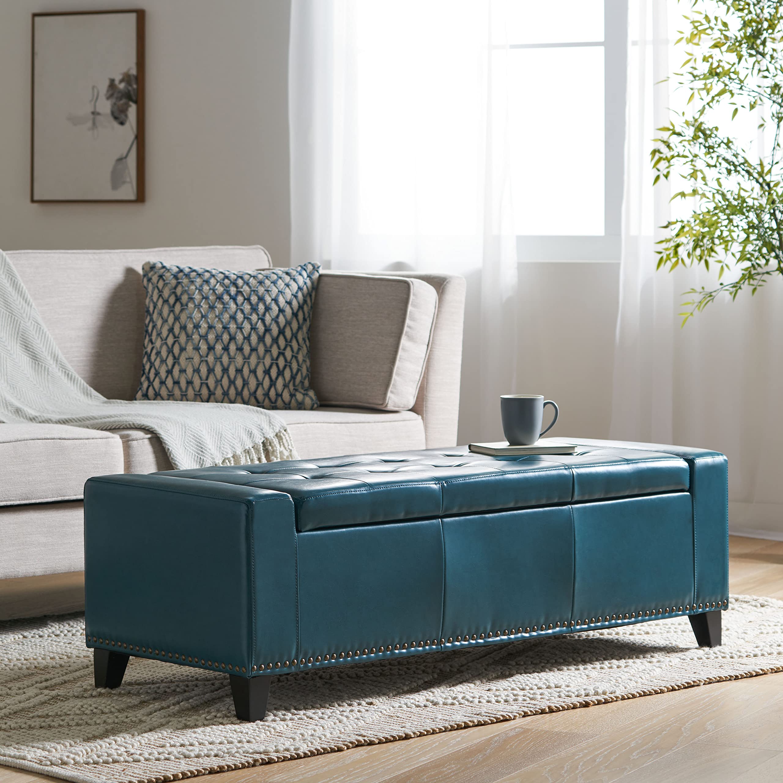 Christopher Knight Home Chelsea PU Storage Ottoman with Studs, Teal