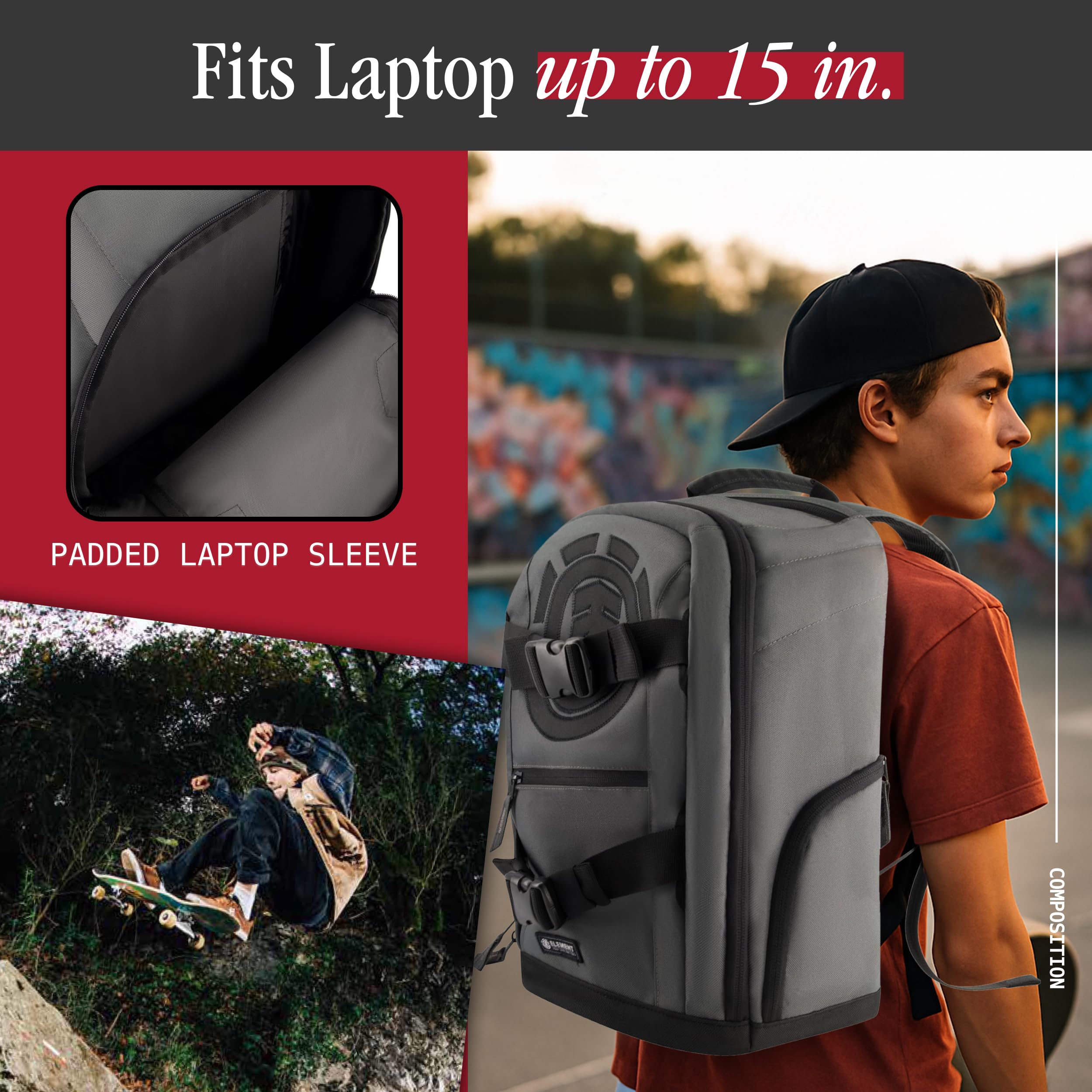 Element Mohave Backpack, 15 Inch Laptop, Padded Computer Bag for Commute Or Travel Mochila, Piedra, Talla única Unisex Adulto