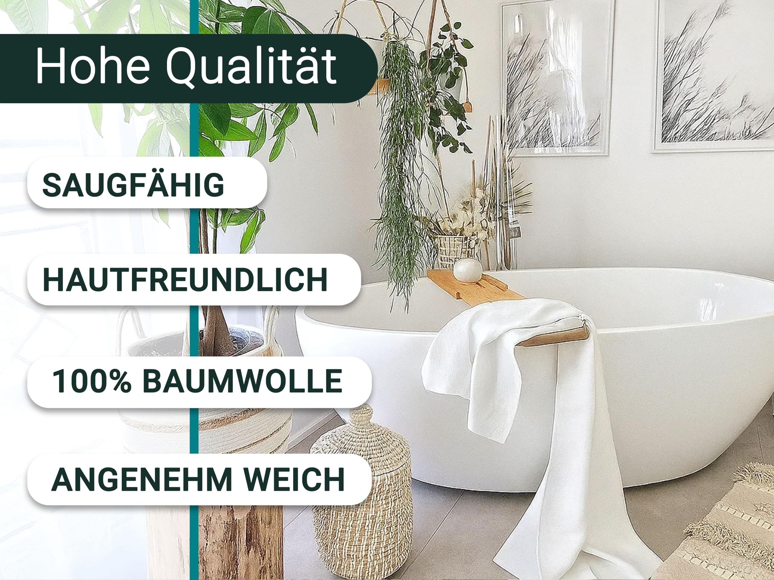 ZOLLNER 5er Set Duschtücher in 70x140 cm - Baumwolle - hochwertiges Zwirnfrottier - in weiß - Hotelqualität - Oeko Tex® Zertifiziert
