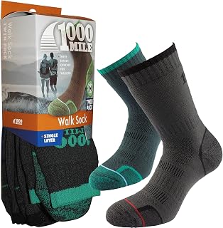 1000 Mile Walking 3 Season Outdoor Hiking Single Layer Mens Womens Unisex Socks | Twin Pack (2 Pair Per Pack)