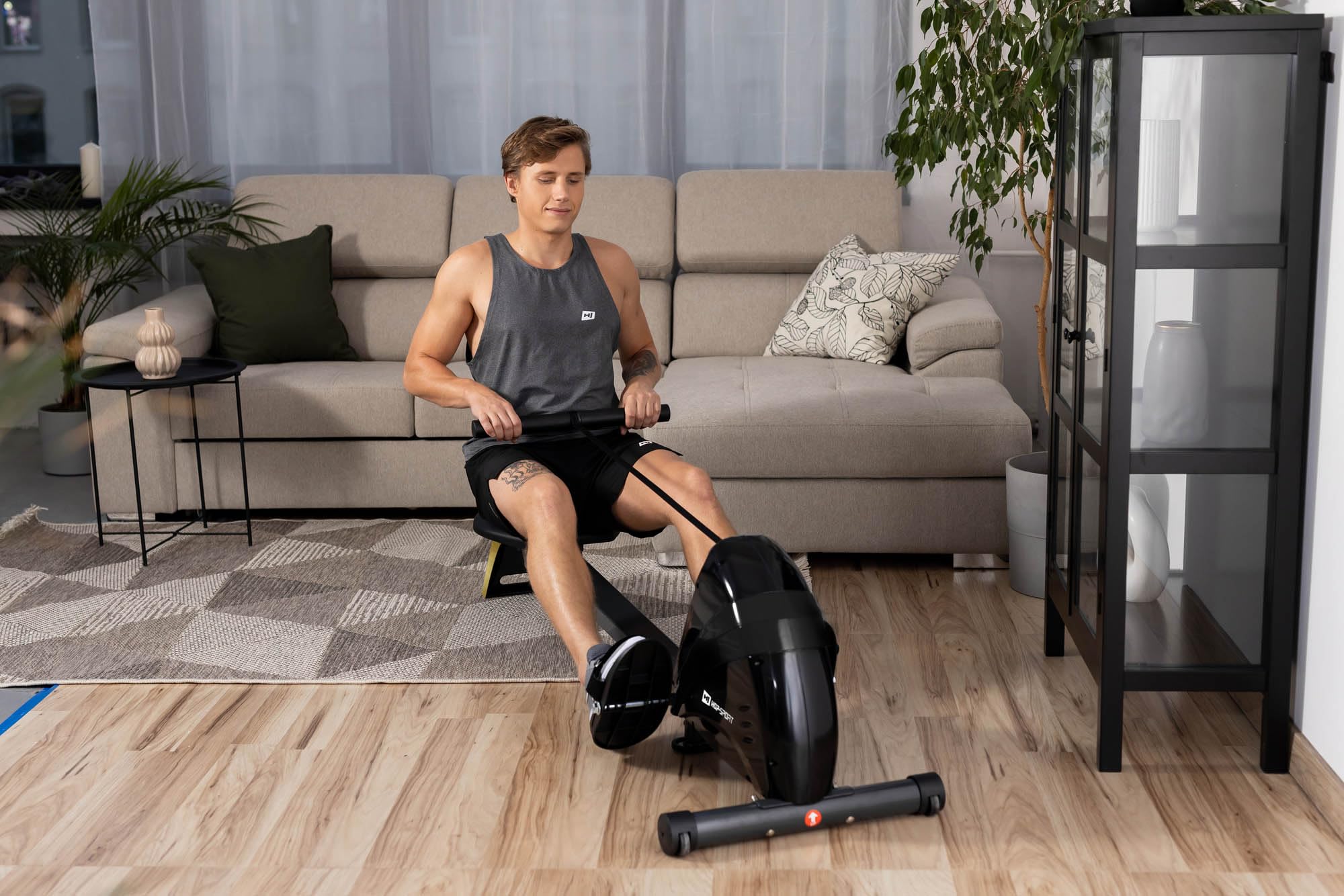 Hop-Sport Rudergerät Boost, Magnetbremssystem, LCD Display, 10 Widerstandsstufen, Klappbar, Cardiogeräte für Zuhause, Ideal für Ganzkörpertraining, 120 kg Max. Belastbarkeit