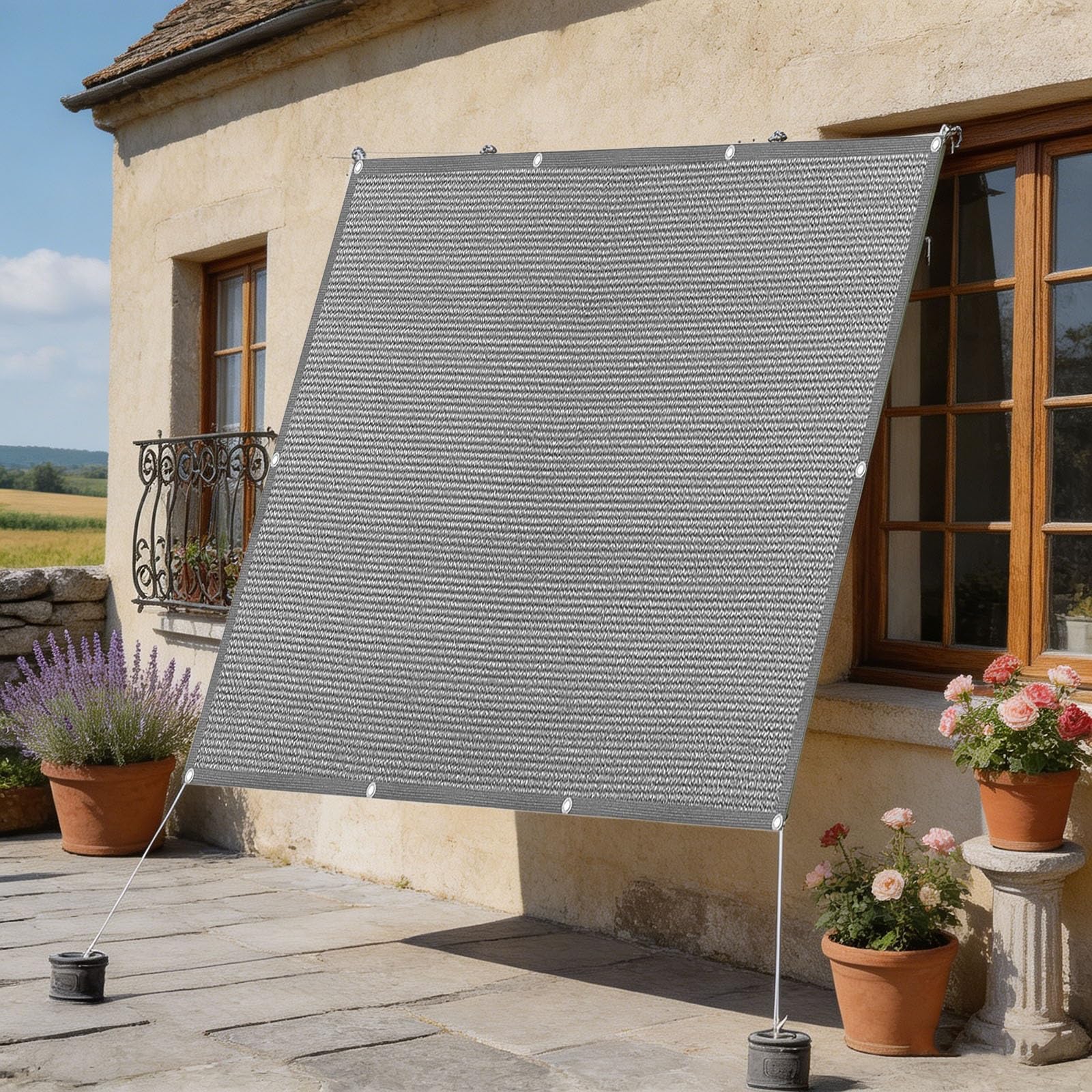 Toile d'ombrage rectangulaire pour stopper la chaleur et le vent sur le balcon