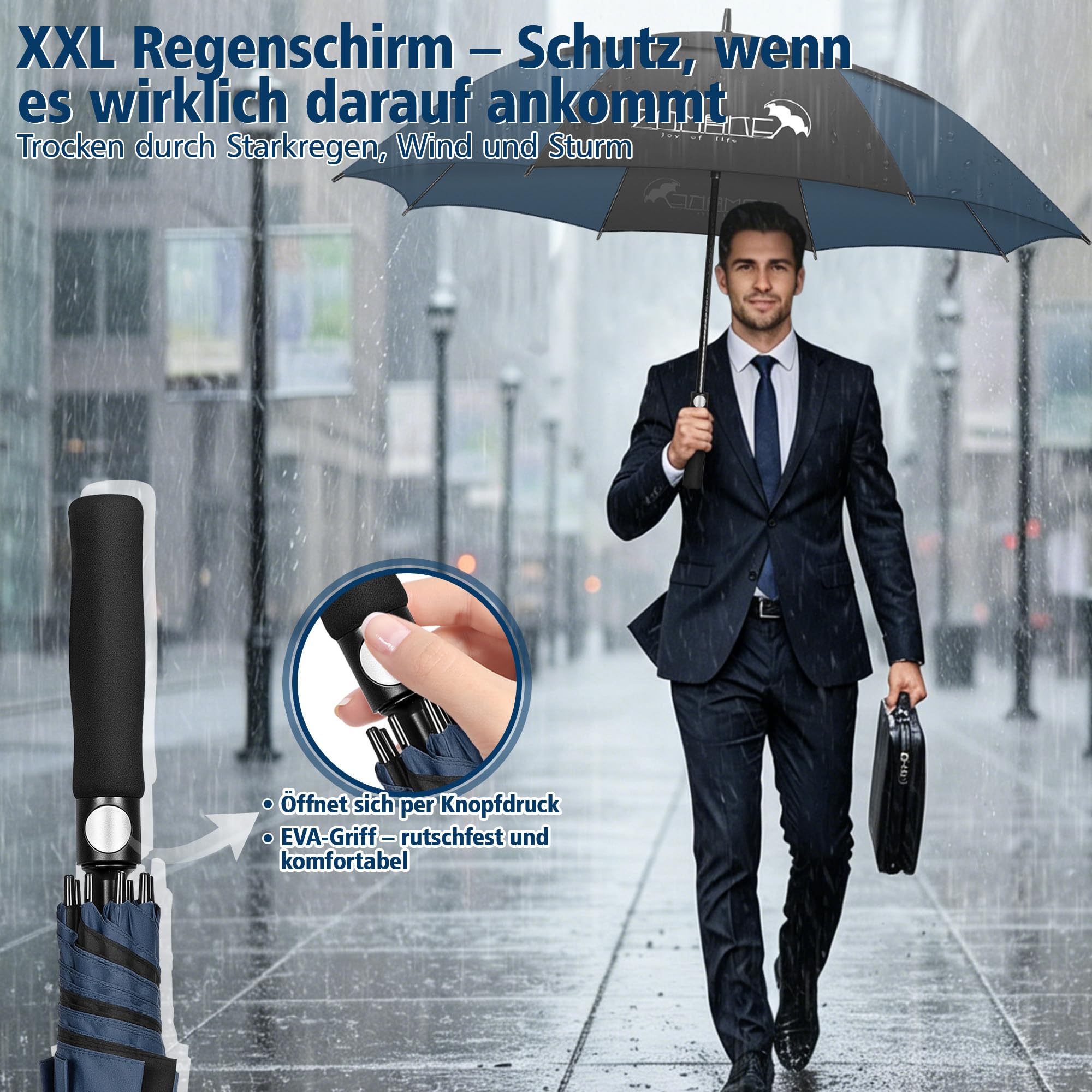 ZOMAKE Regenschirm Groß Sturmfest,XXL/XL Großer Golf Umbrella Sturmfest Automatik,Schirm Windfest Schwarz für 2 Personen,Golfschirm Stabil für Herren Damen Familie