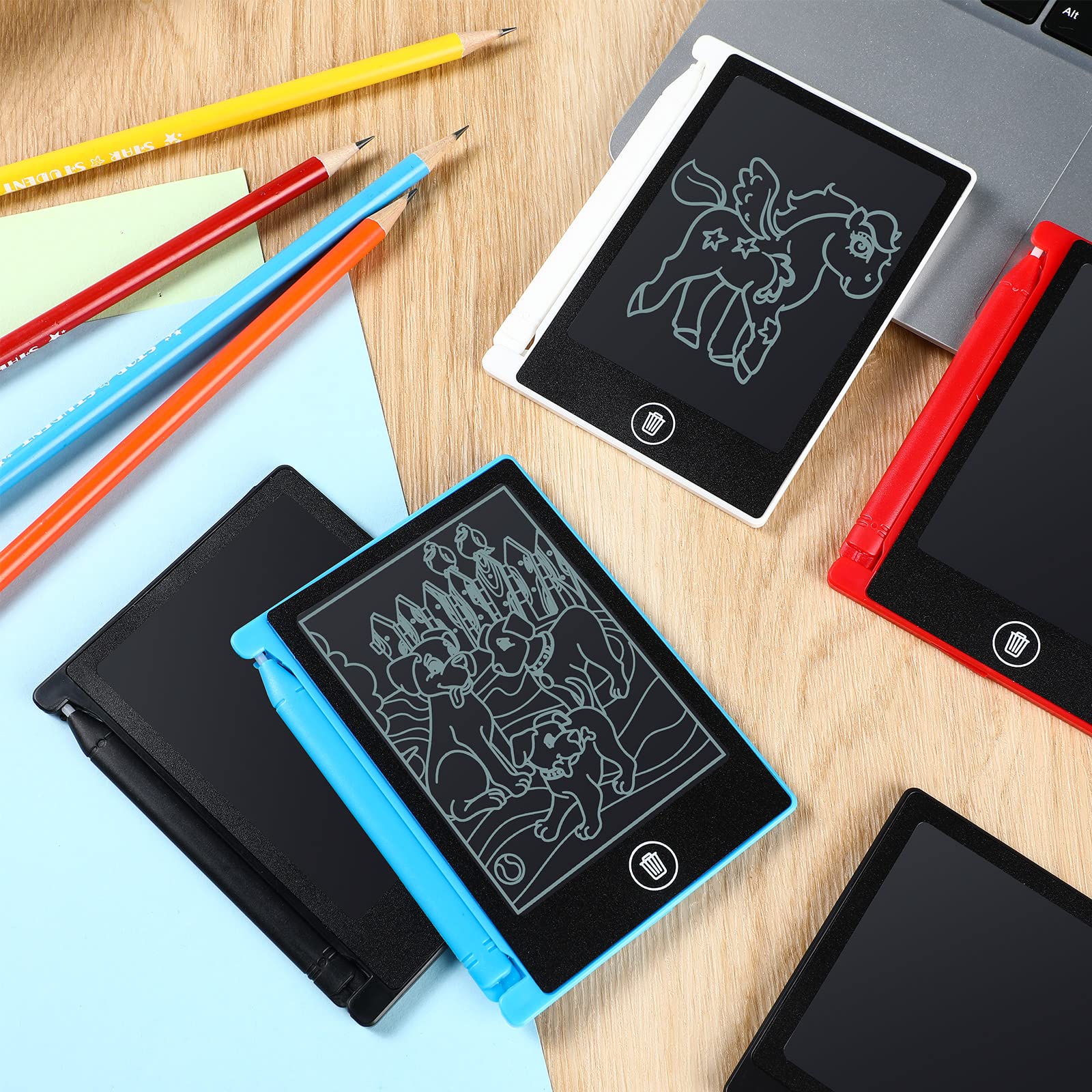 16 tabletas de escritura LCD de 4.5 pulgadas para niños, tablero electrónico de garabatos, tableta de dibujo colorida, almohadilla de escritura borrable a granel, regalo de aprendizaje 7