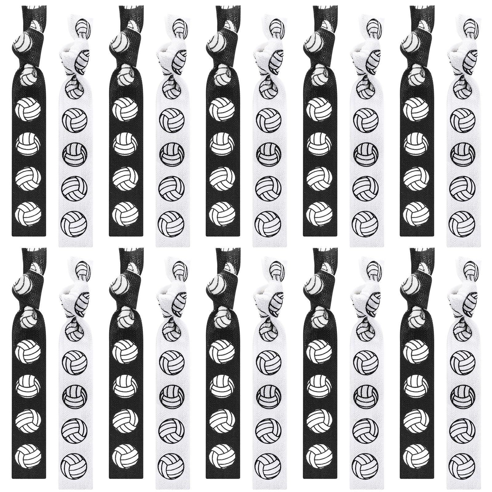 Hanaive 20 Pcs Volleyball Hair Ties Hair Accessories Ponytail Holders Bracelets No Crease Ribbon Volleyball Gifts for Team Girls Women Player(Black,