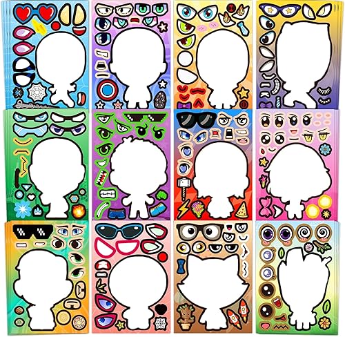 Miniatura 1 de 48 hojas para hacer tus propias calcomanías para niños, hazlo tú mismo, calcomanías de cara de superhéroe para niños y niñas, suministros de