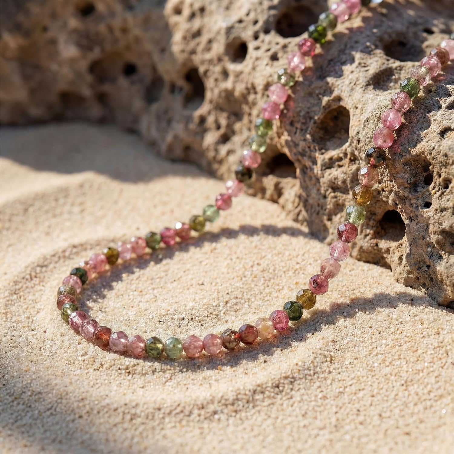 Bemoly Faceted Anklet for Women Gemstone Beads Anklet with Sparkling CZ Tail Charm - 22cm + 5cm Adjustable 14K Gold Plated Foot Chain - October Birthstone Jewelry Gift for Her, Summer Beach Vacation