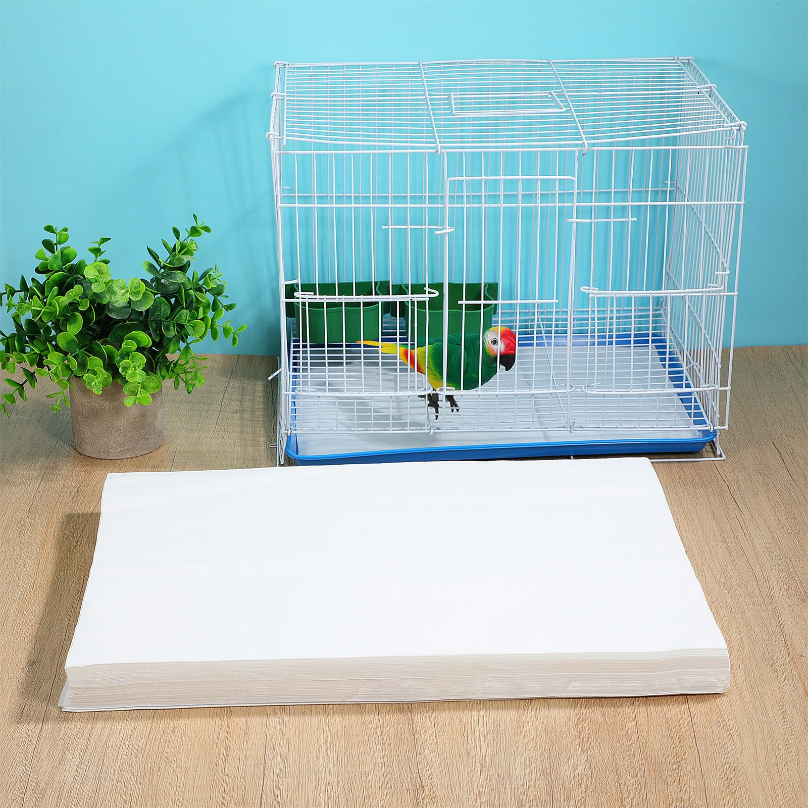 SHINEOFI 100 Stück Einweg Vogelkäfig Einlagen aus Saugfähigem Reißfestem Papier 44x31cm Hygienische Vogelkäfigmatten für Saubere Volieren und Papageienkäfige