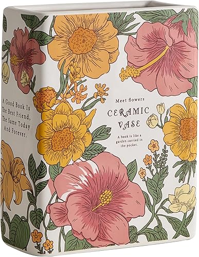 Florero de cerámica blanca con forma de libro, florero decorativo rectangular estético para flores, decoración única del hogar para centro de mesa,