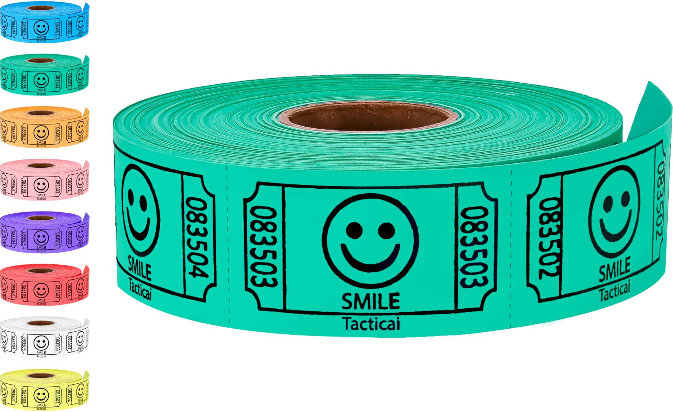 Tacticai 500 Raffle Tickets, Smile, Green (1 of 8 Colors), Single Roll, Ticket for Events, Entry, Class Reward, Fundraiser & Prizes