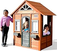 Sportspower My 1st Wooden Kids Playhouse: Premium Pre-Cut Stained Wood, Working Door, Flower Boxes & Open Windows