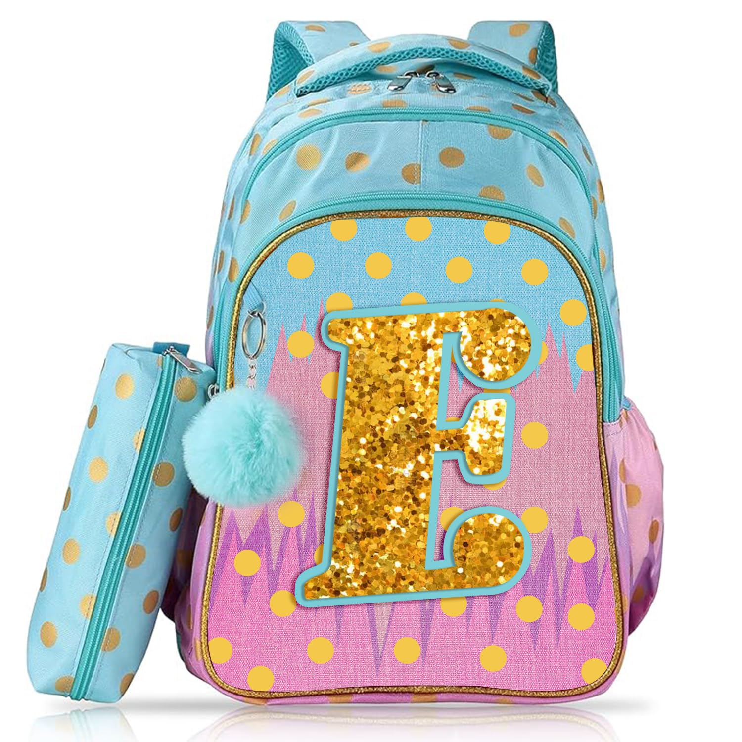 SARHLIO Kids Backpack with Pencil Case, Glitter Galaxy Elementary School Girls School Bag Large 16 Inch Bookbag with Letter E Sparkling Sequin Tower