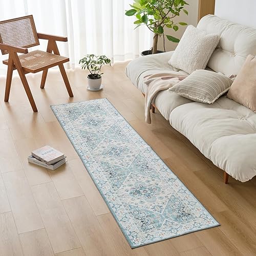Miniatura 4 de Alfombra de pasillo, alfombra larga vintage lavable de 2 x 10 pies, con parte trasera antideslizante, medallón ultrafina, no desprende pelo,