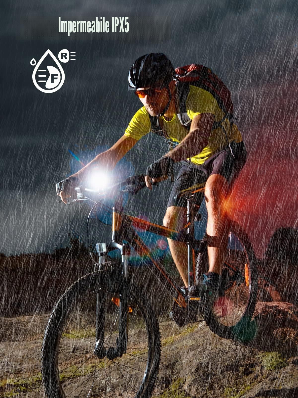 Luci Bicicletta LED, UNBON Luci Bici Ricaricabili USB Luce Bici Anteriore e Posteriore Potente 5 Modalità Luce Bicicletta Impermeabile IPX5 per Guida Notturna MTB Bici Strada e Montagna