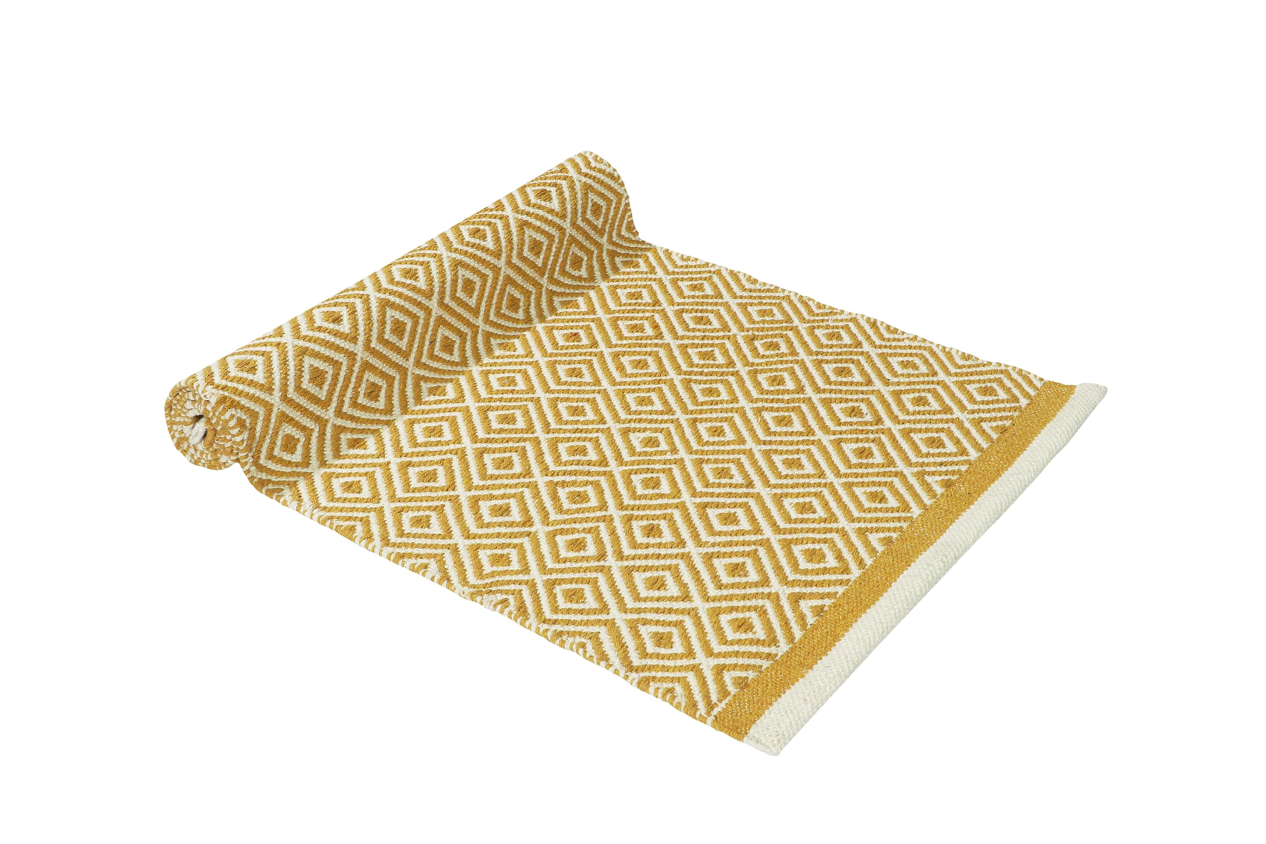 ALSTONIA Handmade Organic Natural Cotton Reversible Yoga Mat/Yoga Rug/Exercise, Workout, & Fitness Rug Made of 100% Cotton Designer Absorbent & Washable,Size- 22x60 Inches (Yellow Diamond) 3