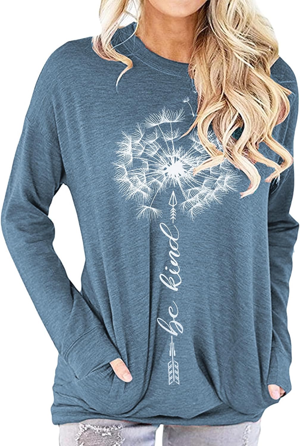 Hount Womens Casual Loose Fit Shirts Long Sleeve Comfy T-Shirts Pullover Sweatshirts With Pockets - Image 2