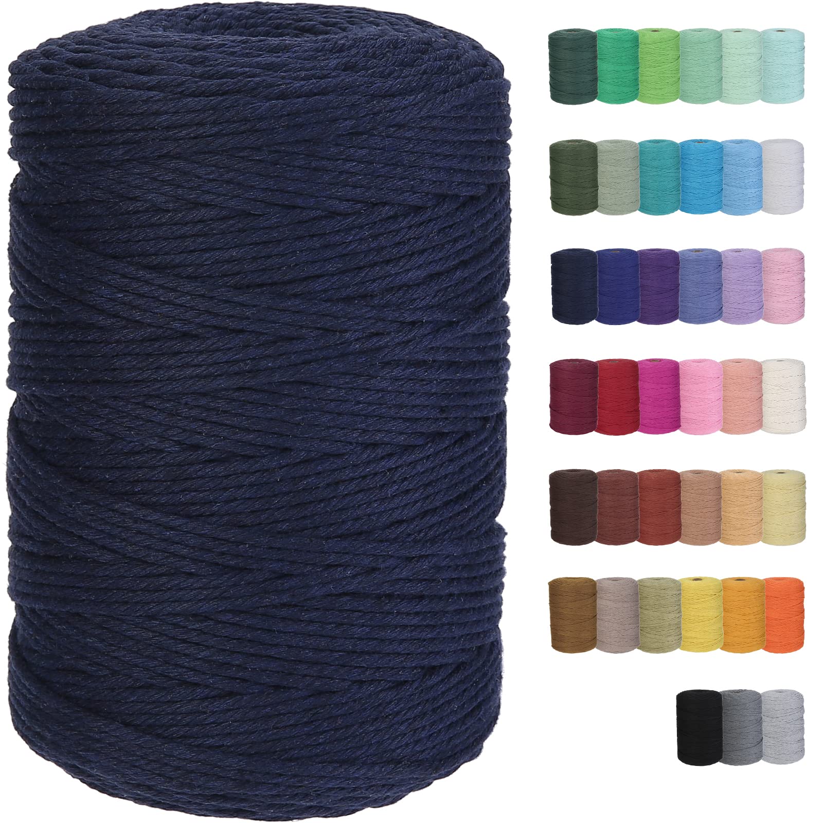 GOHOF Macrame Cord 3mm x 328yards Natural Cotton Rope for Plant Hanger Wall Hanger Dreamcatcher (Denim)