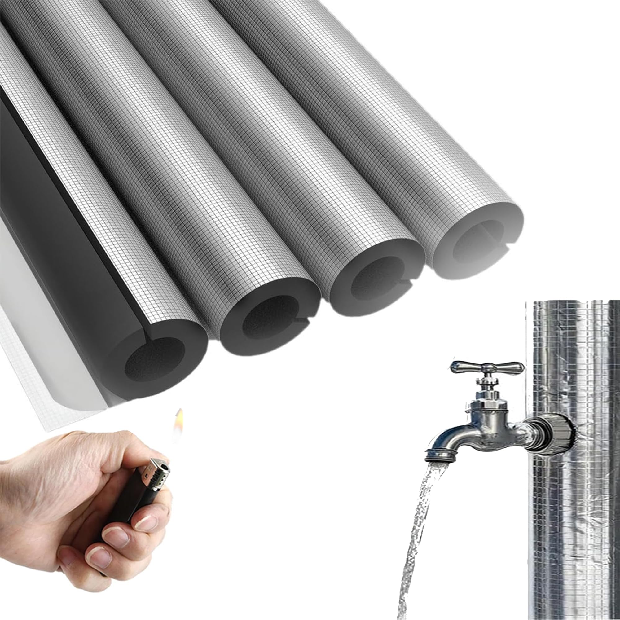 Tubo Isolante Antigelo per Esterni Condizionatore (ID)159mm x (T)30mm | Isolante Per Tubi In Foglio Di Alluminio Autosigillante, Guaina Isolante per Tubi 'Acqua, Per Giardino Cortile Prato Interni