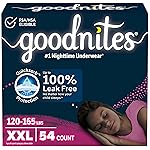 Goodnites Girls\' Nighttime Underwear, Size XXL (120-165 lbs), 54 Ct, Packaging May Vary