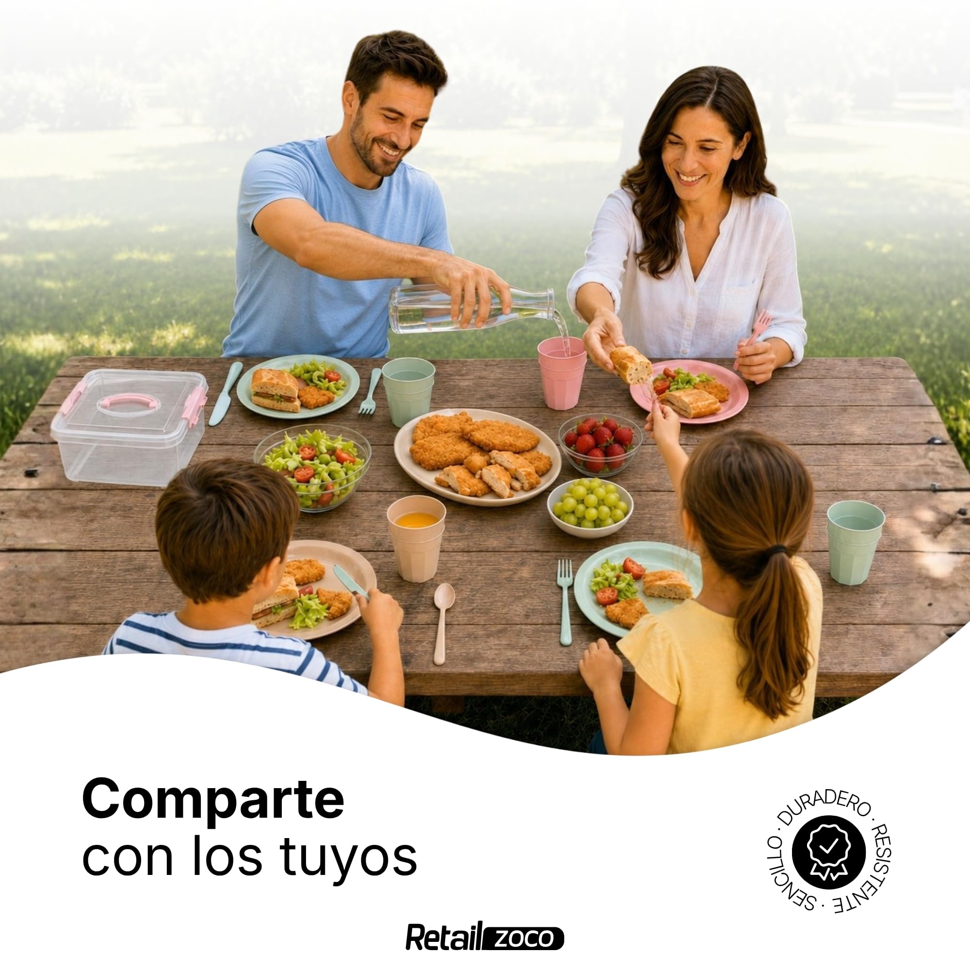 Cubiertos de acampada, Set de picnic 31 piezas, Plástico reutilizable - imagen 6