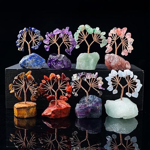Miniatura 5 de Runyangshi Árbol de cristal de aguamarina natural, piedras preciosas curativas, árbol de energía Reiki, piedras naturales rodadas, figuras de árbol