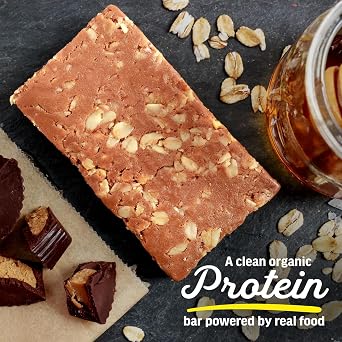 Kates Real Food Organic Protein Bars (Peanut Butter Cup, 2.2 oz, Pack of 12) Plant Based Protein Bars - Gluten Free, Soy Free, Non GMO, Whole Grains, and All Natural
